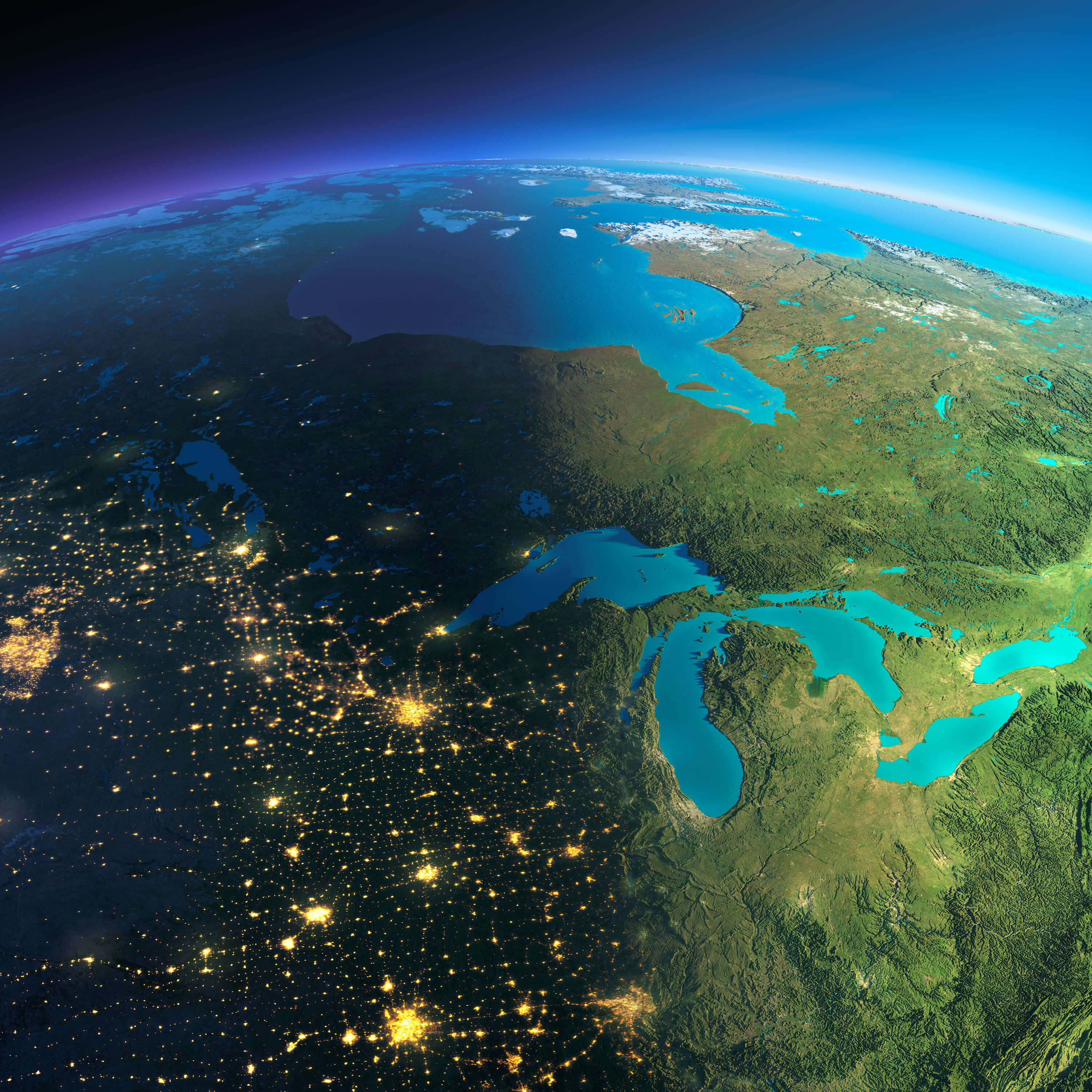 Highly Detailed Planet Earth and The Northern US States - Canada